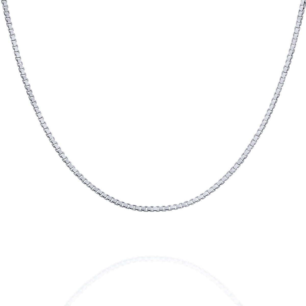 PAVOI Square Box Italian Solid 925 Sterling Silver, 22K Gold Plated, 1mm Italian Diamond-Cut Square Box Chain Necklace for Men and Women, MADE IN ITALY (24, White Gold)