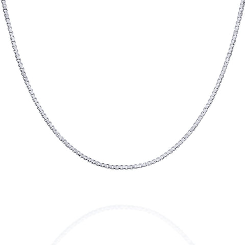PAVOI Square Box Italian Solid 925 Sterling Silver, 22K Gold Plated, 1mm Italian Diamond-Cut Square Box Chain Necklace for Men and Women, MADE IN ITALY (24, White Gold)