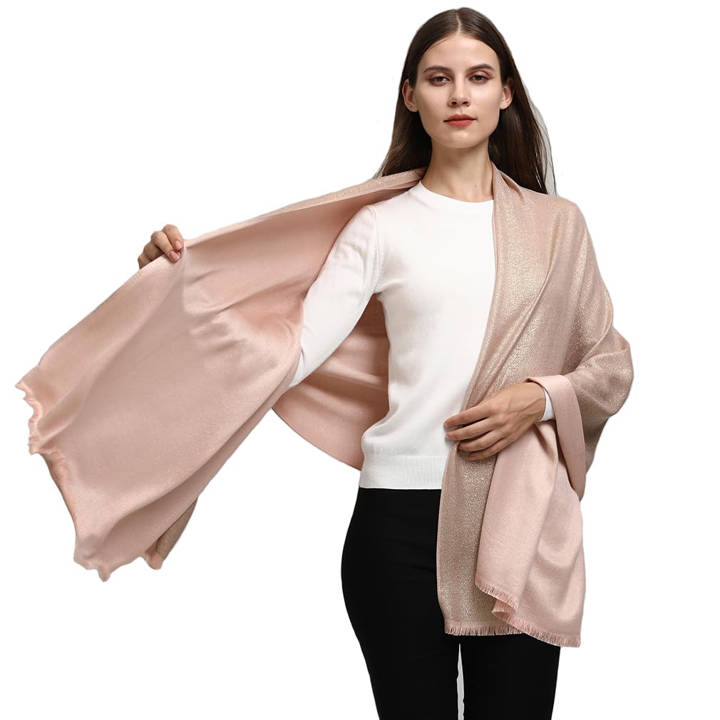 LMVERNA Women's Sparkling Metallic Soft Pashmina Shawls and Wraps Scarf in Solid Colors (Champagne-Gold)