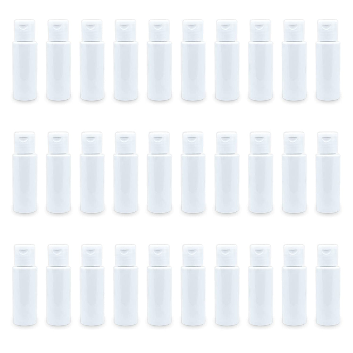 MYOC White Plastic Empty Travel Bottle with Flip Top Cap, Refillable & Reusable Cosmetic Containers Jar for Lotions, Shampoos, Massage Oils, and Travel - 30 ml X 30