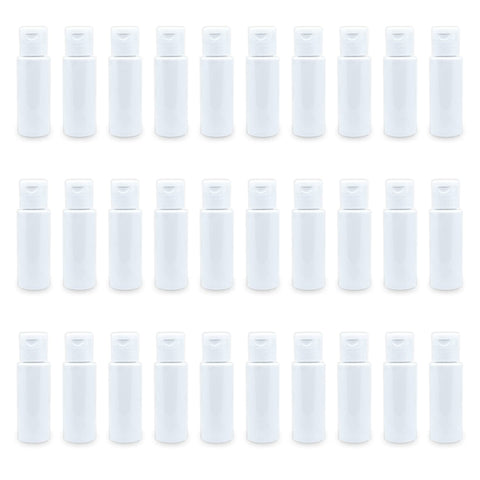 MYOC White Plastic Empty Travel Bottle with Flip Top Cap, Refillable & Reusable Cosmetic Containers Jar for Lotions, Shampoos, Massage Oils, and Travel - 30 ml X 30