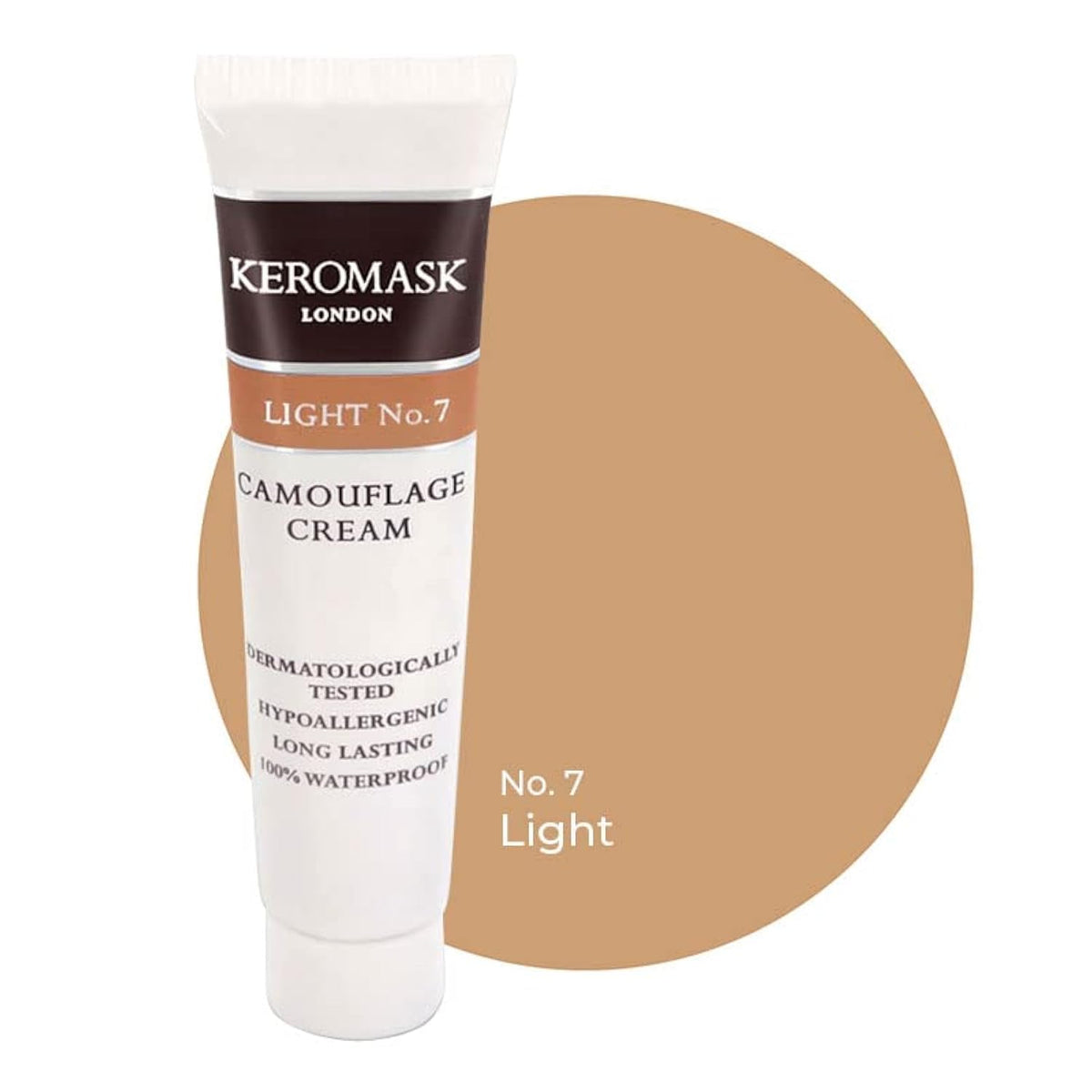 Keromask Full Coverage Hypoallergenic Concealer Shade LIGHT No 7 to Camouflage Vitiligo, Tattoos, Redness and Rosacea, Waterproof and Suitable for All Skin Types 1 x 15ml