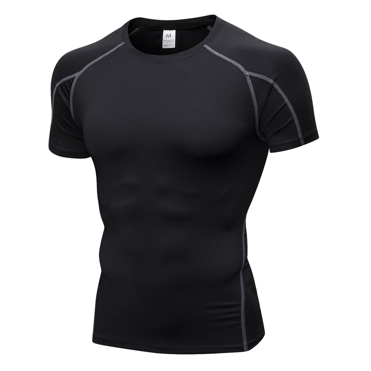 Yishengwan Compression Tops for Men Short Sleeve Mens Compression Shirts Quick-Drying Base Layer Shirts Gym Top Running T-Shirts for Sports Fitness Workout Cycling Training, Black Grey, S