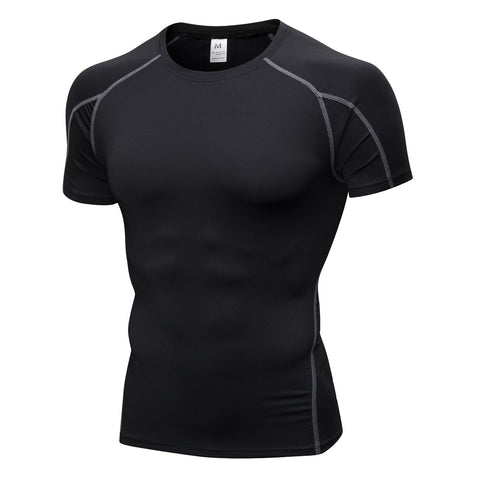 Yishengwan Compression Tops for Men Short Sleeve Mens Compression Shirts Quick-Drying Base Layer Shirts Gym Top Running T-Shirts for Sports Fitness Workout Cycling Training, Black Grey, S