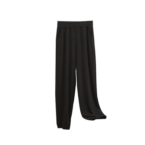Letuwj Women's high-waisted casual wide-legged pants legging pants summer thin section Black 6XL
