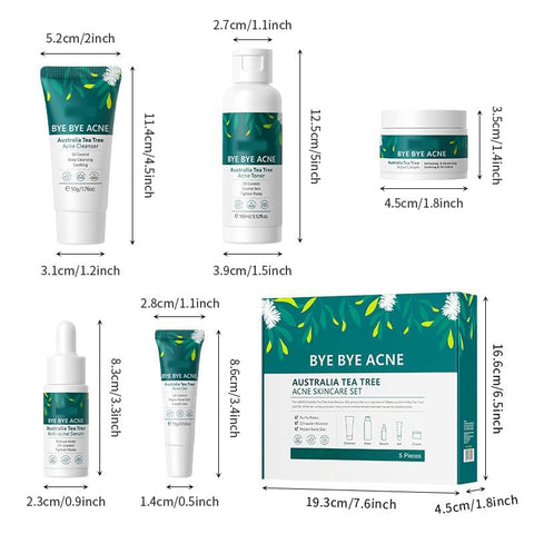 Generic Australian Tea Tree 5 Piece Facial Care Set - Pure Natural Plant Extracts - Hydrating Acne Clearing & Cleansing - Suitable for all types of people and skin types.