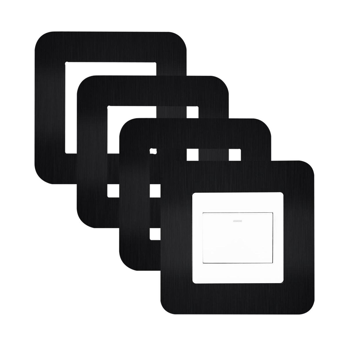 JJWNMLL 4 Pcs Light Switch Cover Plates,Light Switch Surround,Surround Single Light Switch Cover,Switch Sticker Cover,WallFor Home Wall Switch Decoration (Black, 8.6cm*8.6cm)