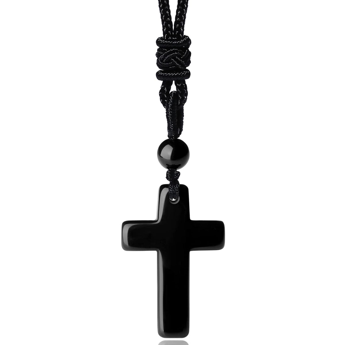 QINJIEJIE Obsidian Crystal Necklace Cross Crystals Necklaces Adjustable Black Rope Gemstone Stone Reiki Energy Quartz Jewelry for Men Women Father's Day Gift