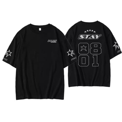 DHSPKN Stray Kids 5 Star Album Merch T Shirt Felix Jisung Hyunjin Minho Bangchan Changbin Concerts Tee Unisex Tops Black-01 S