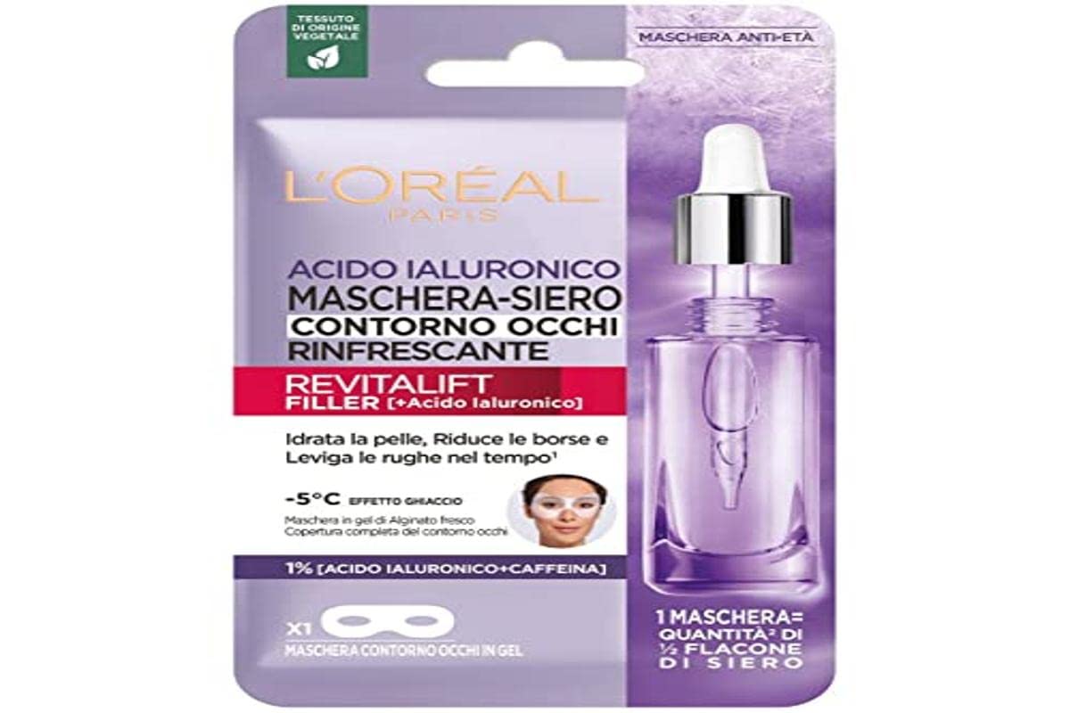 L'Oréal Paris Revitalift Filler Eye Contour Mask with Anti-Summer and Refreshing Action, Hydrates and Smoothing Rudes with Hyaluronic Acid and Caffeine Pura