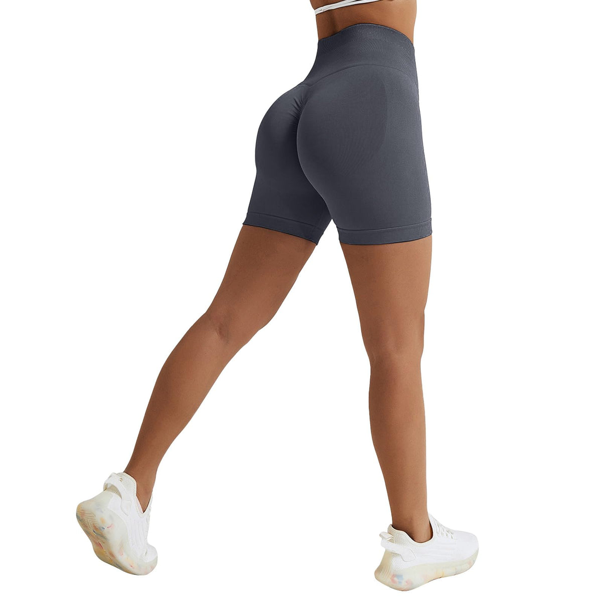 Vertvie High Waisted Gym Shorts Women Booty Scrunch Shorts Seamless Stretch Tummy Control Workout Yoga Shorts Leggings (Dark Grey,Small)