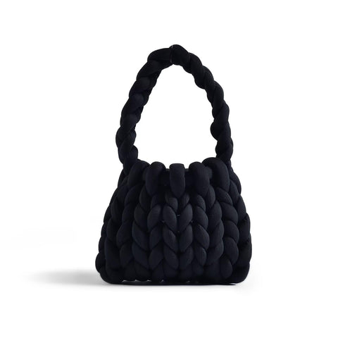 Kcvvcr Women's Handwoven Tote Bags, Chunky Yarn Crochet Purse, DIY Knot Bag Bucket Bag, Casual Handle Bag Woven Shoulder Bag, Black