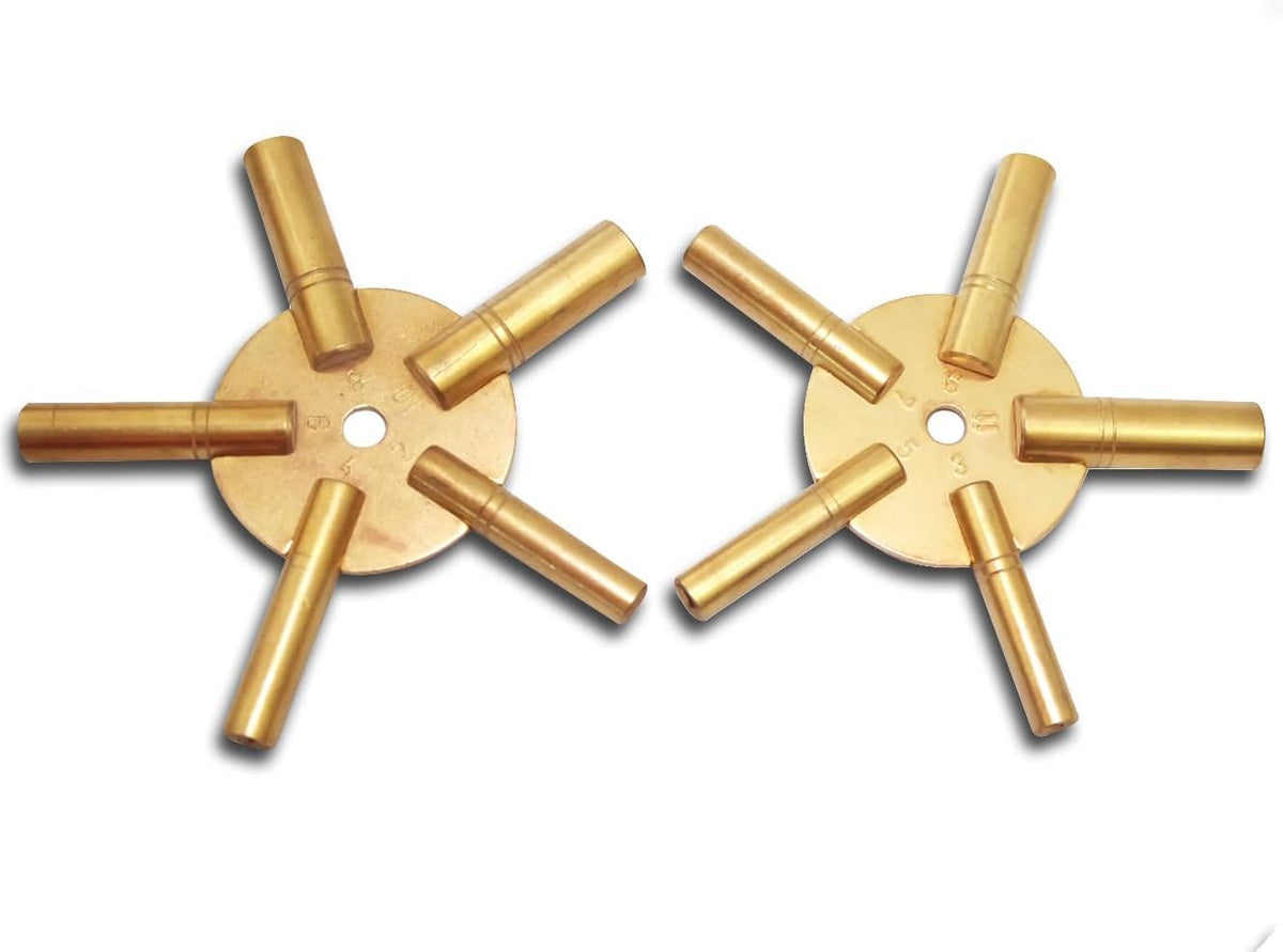 5 Prong Brass Antique Vintage Clock Winding Key Clocks Crank Winder Tools Set of 2 (Odd 3,5,7,9,11 and Even 2,4,6,8,10)