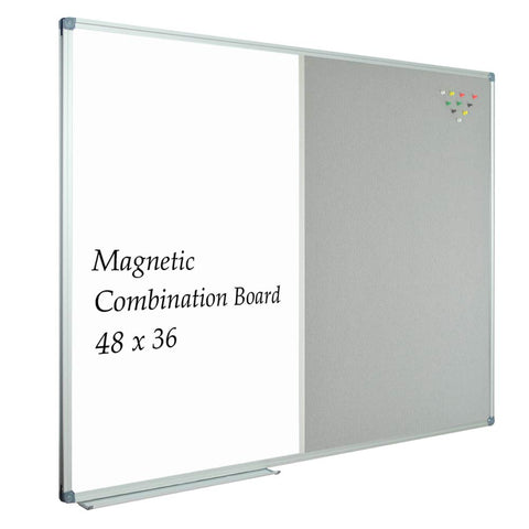 JILoffice Dry Erase Whiteboard/Grey Felt Bulletin Combination Board, Combo Board 48 x 36 Inch, Silver Aluminum Frame Wall Mounted Board for Office Home and School