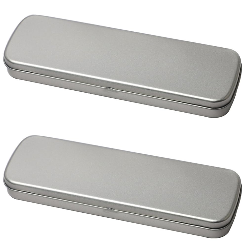MFEIANQI 2 Pieces Metal Pen Pencil Case Premium Stationery Box Empty Hinged Metal Pencil Case for School Supplies Pen Holder Makeup Brushes Organizer