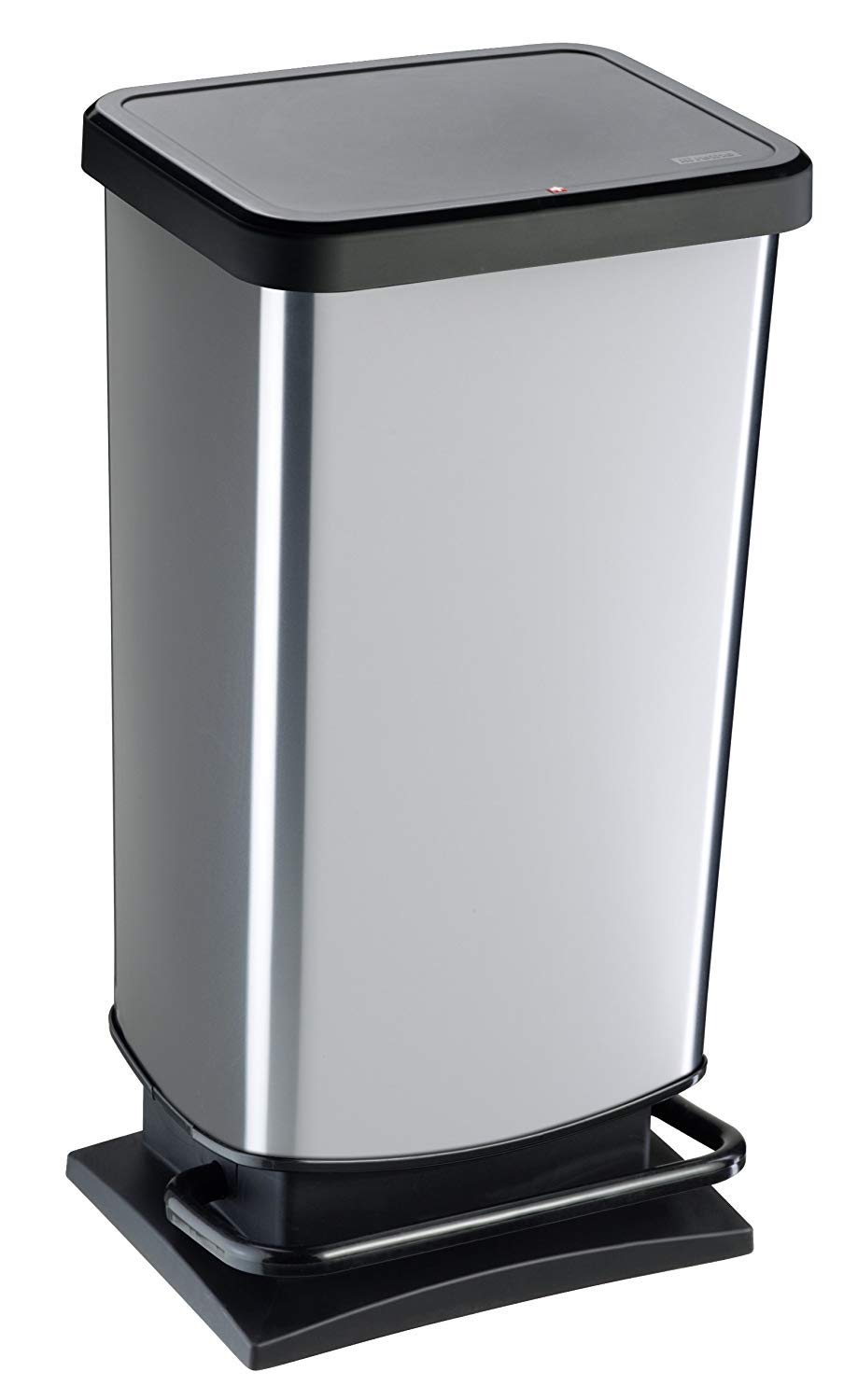 Rotho Paso Dustbin 40l with pedal and lid, Plastic (PP) BPA-free, silver metallic, 40l (35,3 x 29,5 x 67,6 cm)