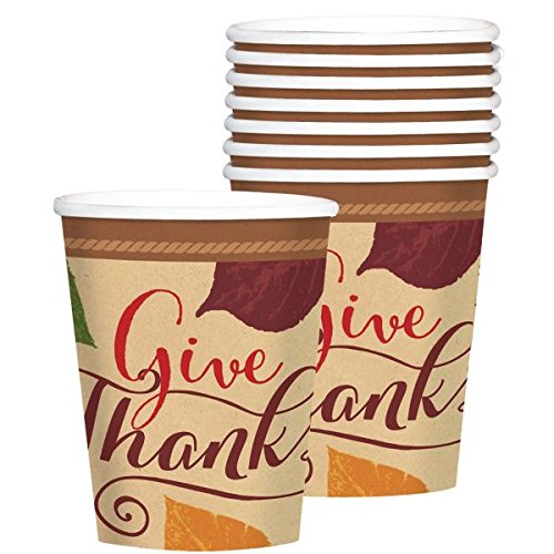 Autumn Traditions Thanksgiving Party Paper Cups Tableware, 9 Ounces, Pack of 18