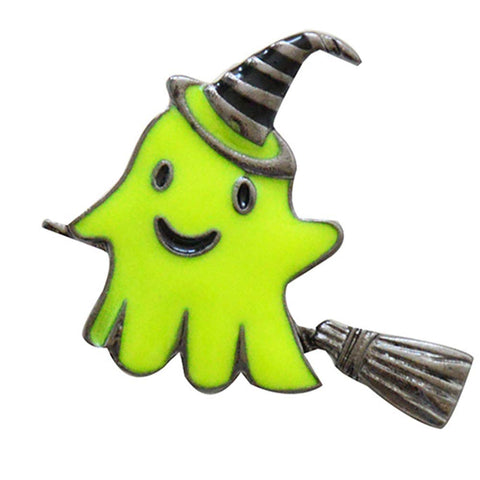 Amosfun 12PCS Halloween Alloy Fluorescent Ghost Shape Brooch Halloween Costumes Halloween Party Favors - Mixed Styles