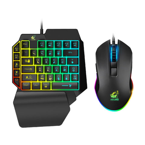 UKCOCO One-Handed RGB Gaming Keyboard and Mouse, USB Wired Single Hand Mechanical Keypad for Game