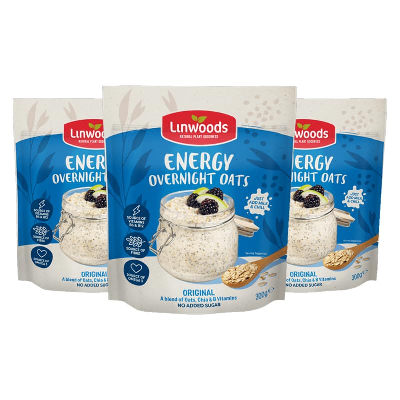 Linwoods Original Energy Overnight Oats | 3x 300g Porridge Oats | Source Of Protein | Healthy Breakfast Food | Vegan Friendly & Gluten Free