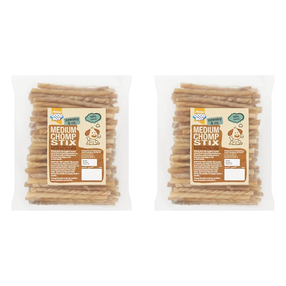 Good Boy - Medium Rawhide Chomp Sticks - Dog Chews - Made From 100 Percent Natural Hide - Pack of 100 - Dog Treats Natural