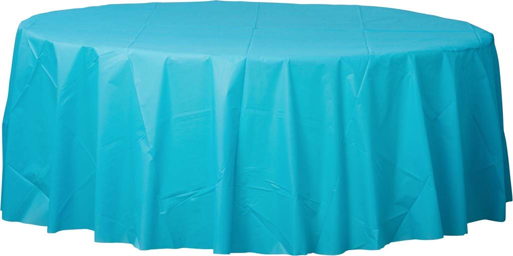Amscan Party Supplies Round Plastic Table Cover, Carribean Blue, 84"
