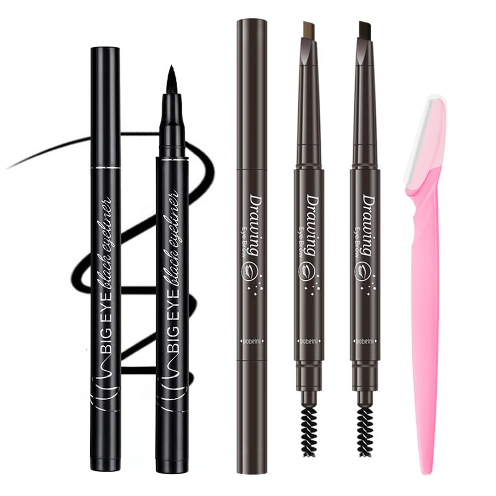4 PCS Customized Eyebrow Enhancer Kit,Including 1 Black Eyeliner, 1 Black Eyebrow Pencil,1 Light Brown Eyebrow Pencil and 1 Eyebrow Razor #20230901