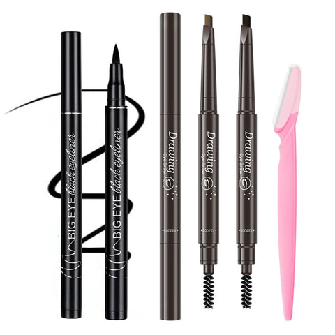 4 PCS Customized Eyebrow Enhancer Kit,Including 1 Black Eyeliner, 1 Black Eyebrow Pencil,1 Light Brown Eyebrow Pencil and 1 Eyebrow Razor #20230901