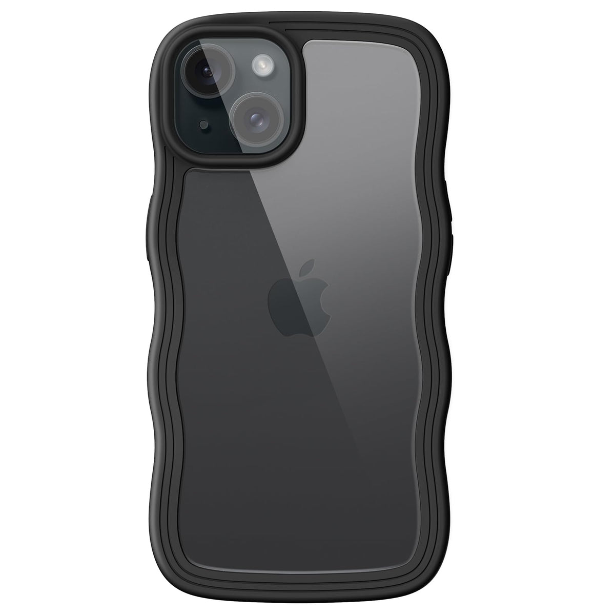 JETech Cute Case for iPhone 15 6.1-Inch, Wave Frame Curly Shape Shockproof Phone Cover for Women and Girls, Clear Hard PC Back (Black)