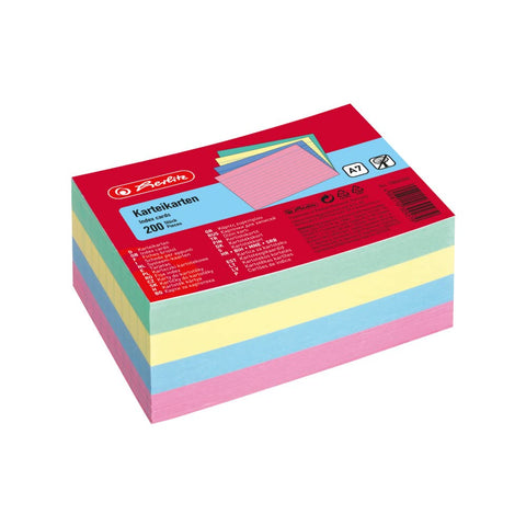 herlitz 10836245 Index Cards A7 Ruled Assorted Colours Pack of 200, 2 1