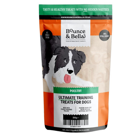 Bounce and Bella Grain Free Dog Treats - 800 Tasty & Healthy Treat Pack - 80% Fresh Poultry Meat, 20% Potato & Sweet Potato - Hypoallergenic Treats for Dogs with Sensitive Stomachs (5 Pack)