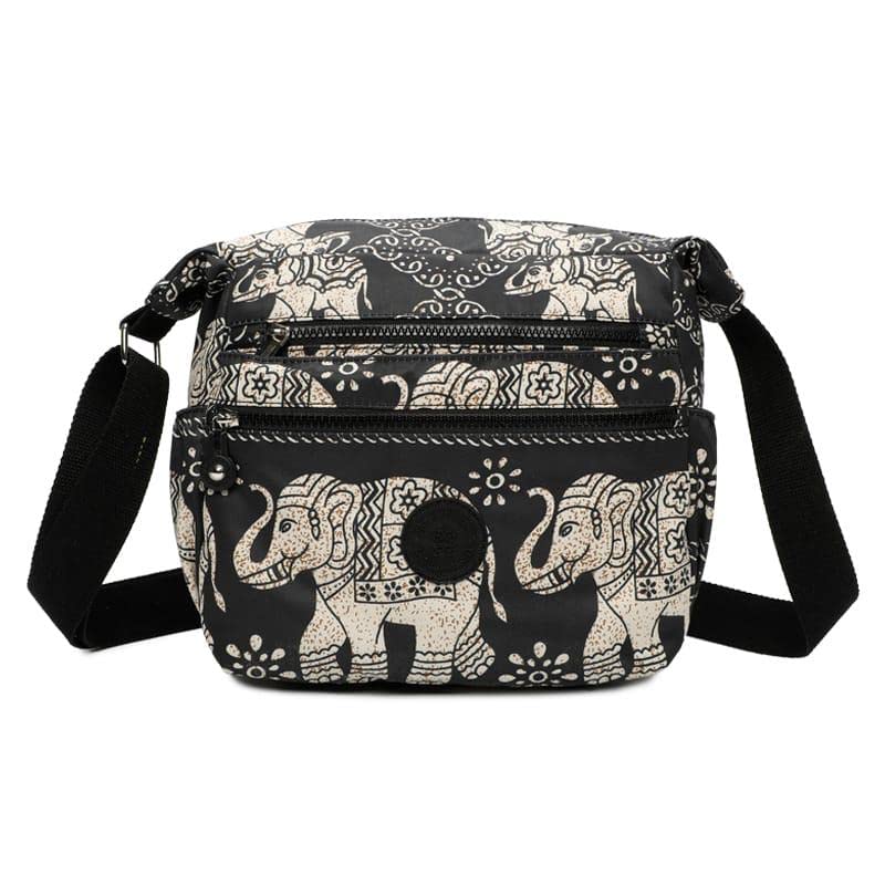 Air Supreme Nylon Floral Printed Crossbody Bag Shoulder Handbag with Multiple Zip Compartments and Pockets (Black White Printed)