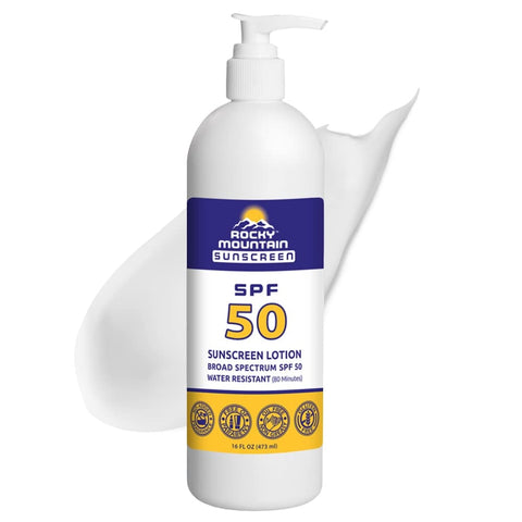 Rocky Mountain Sunscreen SPF 50 16 oz | Broad Spectrum UVA/UVB Protection | Hawaii 104 Reef Act Compliant (Oxybenzone & Octinoxate Free) | Water Resistant 80 Min. | Fragrance Free With Pump (16 Fl Oz)