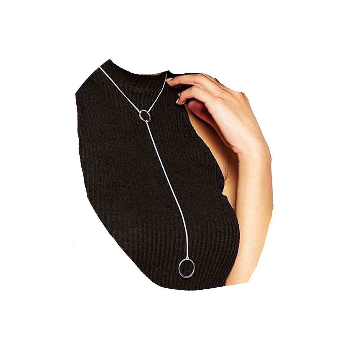 Yheakne Boho Long Circle Pendant Necklace Silver Y Lariat Necklace Minimalist Y Drop Chain Necklace Jewelry for Women and Girls