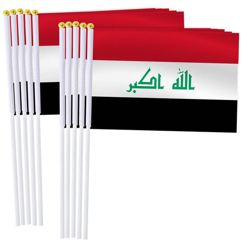 25 Pack Iraq Handheld Small Flag,Mini Iraqi Hand Held Miniature Stick Decor
