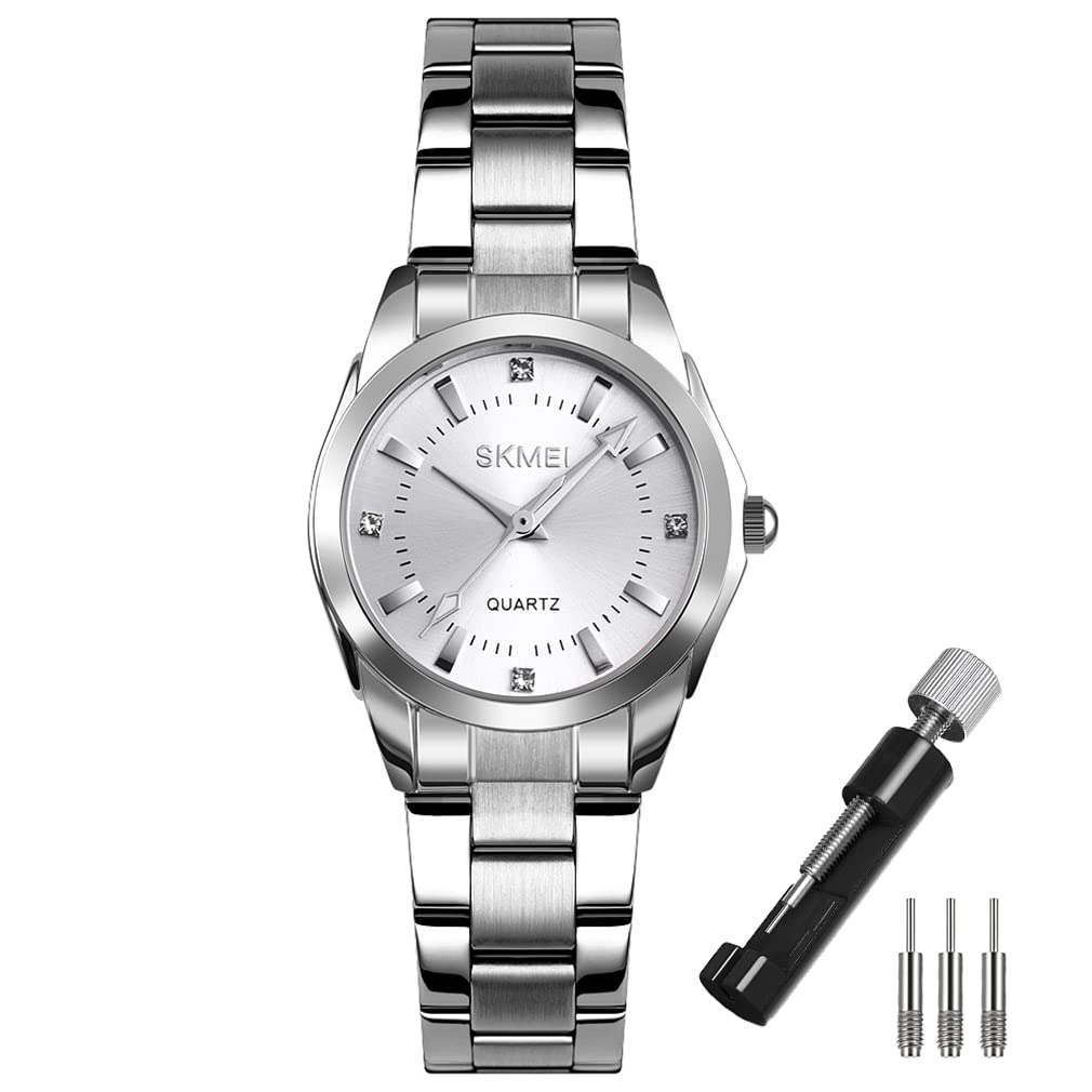SKMEI Watches for Women Ladies Female Fashion Waterproof Dress Business Stainless Luxury Classic Analog Quartz Simple Wife Girls Gifts Gold Wrist Watch, L1620silver, fashion