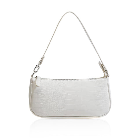 GVSAVY 1 vintage underarm bag, crocodile textured bag, PU leather shoulder bag, mini hand clutch (white)