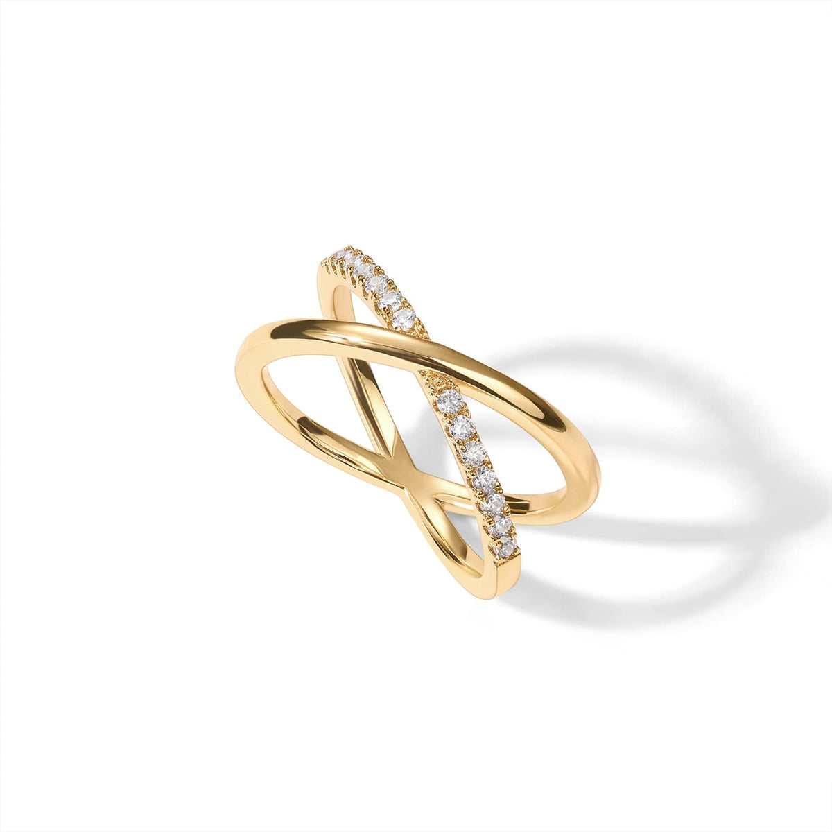 PAVOI 14K Gold Plated X Ring | Simulated Pav?Ã‚Â© Diamond CZ Criss Cross Ring for Women | Yellow Gold - Size 5
