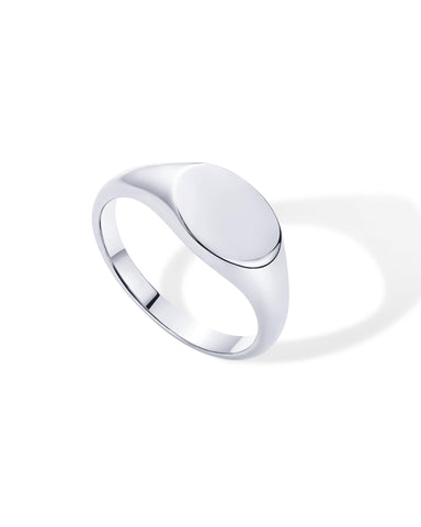PAVOI Rhodium Plated Pinky Signet Ring for Women | Lightweight Statement Bands | Chunky Signet Stackable Rings | Size 3