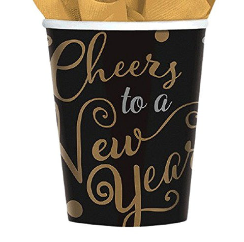 Amscan Elegant New Year Party Cheers to a New Year Paper Cups, Black, 9 oz