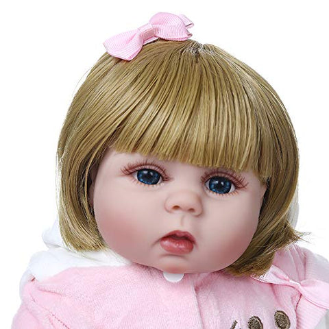 Full Body Silicone Reborn Baby Dolls 48CM 18 inch Blue Eyes Little Girl with Blonde Hair Reborn Todders Life Like Washable Bath Baby Toys