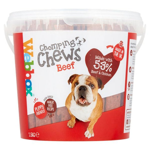 MEATY CHOMPING CHEWS BEEF DOG TREATS 1.5KG TUBS - WHEAT & GLUTEN FREE (1X)