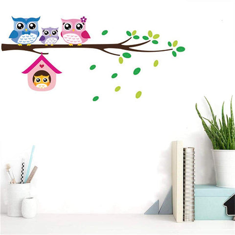 BIBITIME Owl Family Playing on Branches Wall Decal Sticker Nursery Wallpaper Decals