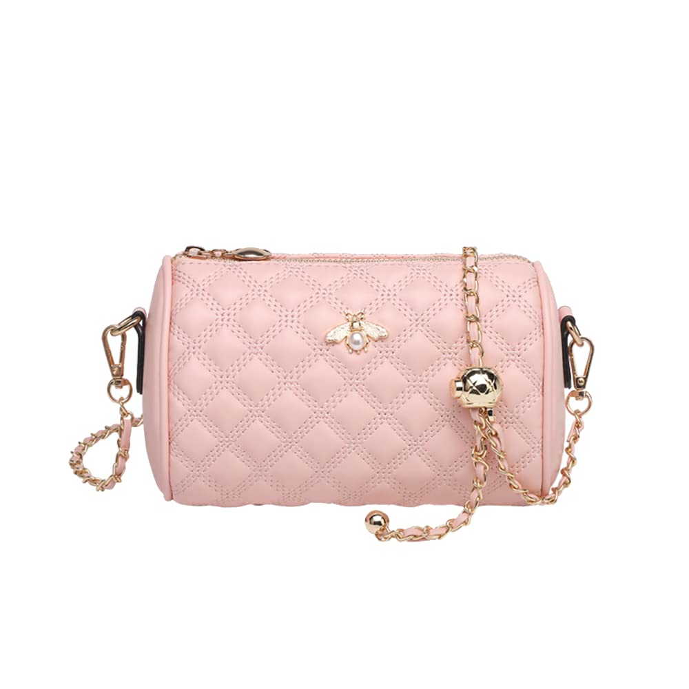 Hanbella Crossbody Purse for Women - Cute Quilted Leather Shoulder Bag with Gold Chain Strap for Teen Girls - Womens Clutch, 2 Pink Pillow, M