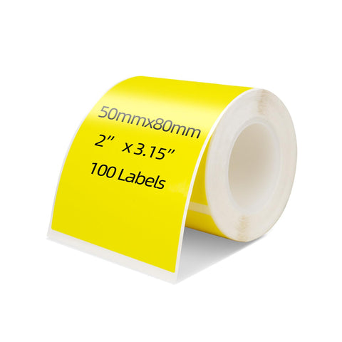 PUQU 50 x 80mm Thermal Sticker Labels, 100 Pcs Yellow Direct Rectangular Thermal Printer Stickers, Self-Adhesive Address/Name/Barcode/Price/Shipping Multi-Purpose Roll Sticker Labels