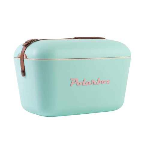 Polarbox Cooler Retro Beach Cooler Vintage Picnic Lunch Box Bag Portable Cooler Travel Camping Hiking 90s Style Ice Chest Extra Large Lightweight for Cans Beers & Seltzer Drinks 20L (Cyan Classic)