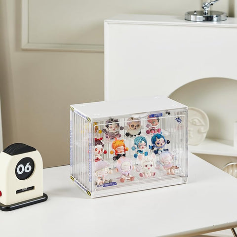 Clear Display Case for Figures, 3 Tier Adjustable Display Stand, Acrylic Display Box with Magnetic Door, Dustproof Showcase for Collectibles Mini Toys Funko Pop Popmart Action Figures (Clear-1 Pack)