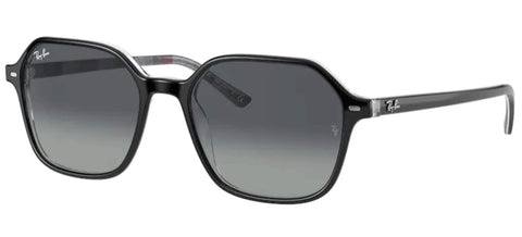 Ray-Ban RB2194 John Square Sunglasses, Black On Chevron Grey/Burgundy/Light Grey Gradient Blue, 51 mm