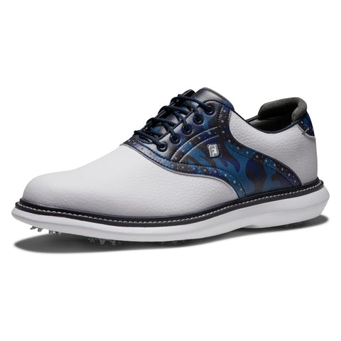 FootJoy Men's Traditions Golf Shoe, White/Navy Camo, 7.5