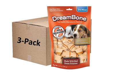 DreamBone Mini Chews with Real Sweet Potato, Rawhide-Free Chews for Dogs (24 Count Pack of 3)